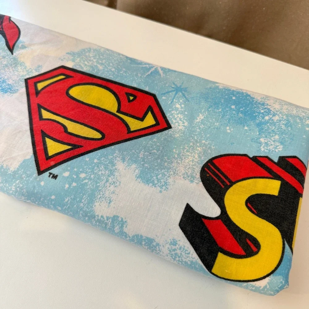 Vintage 1978 Superman Twin Flat Sheet Sears Perma-Prest DC Comics Blue Red